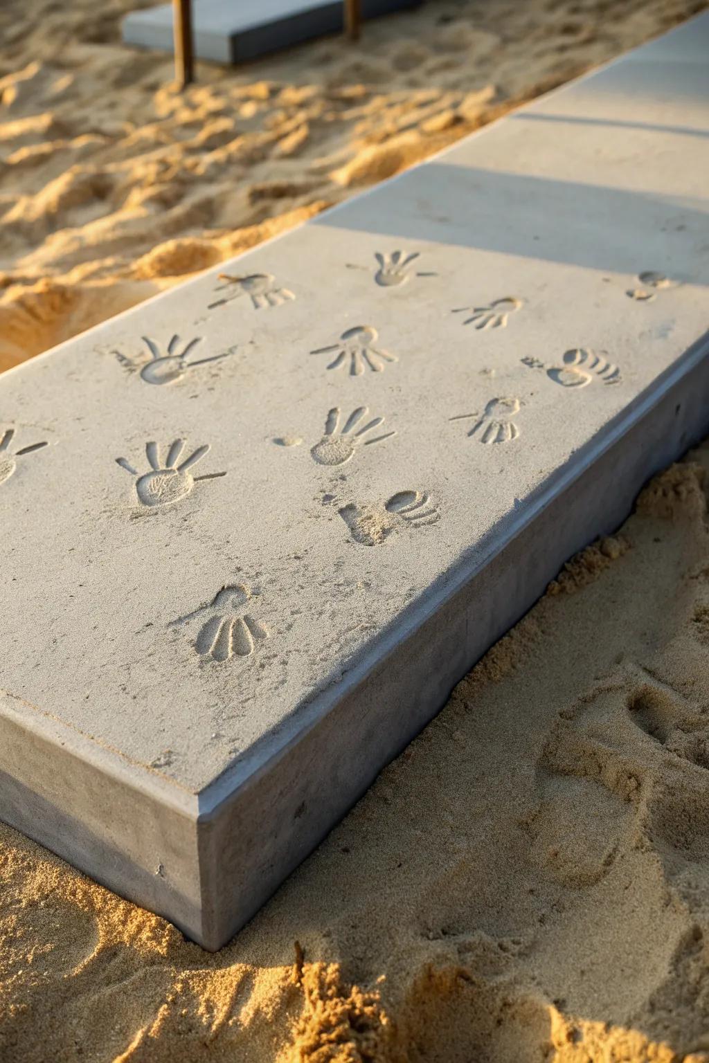 Capture the magic of playtime with personalized handprints in concrete, where memories are set in stone.