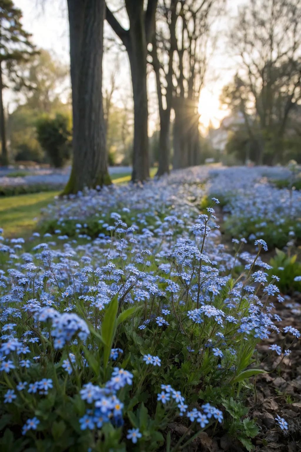 A dense planting creates a stunning blue carpet effect.