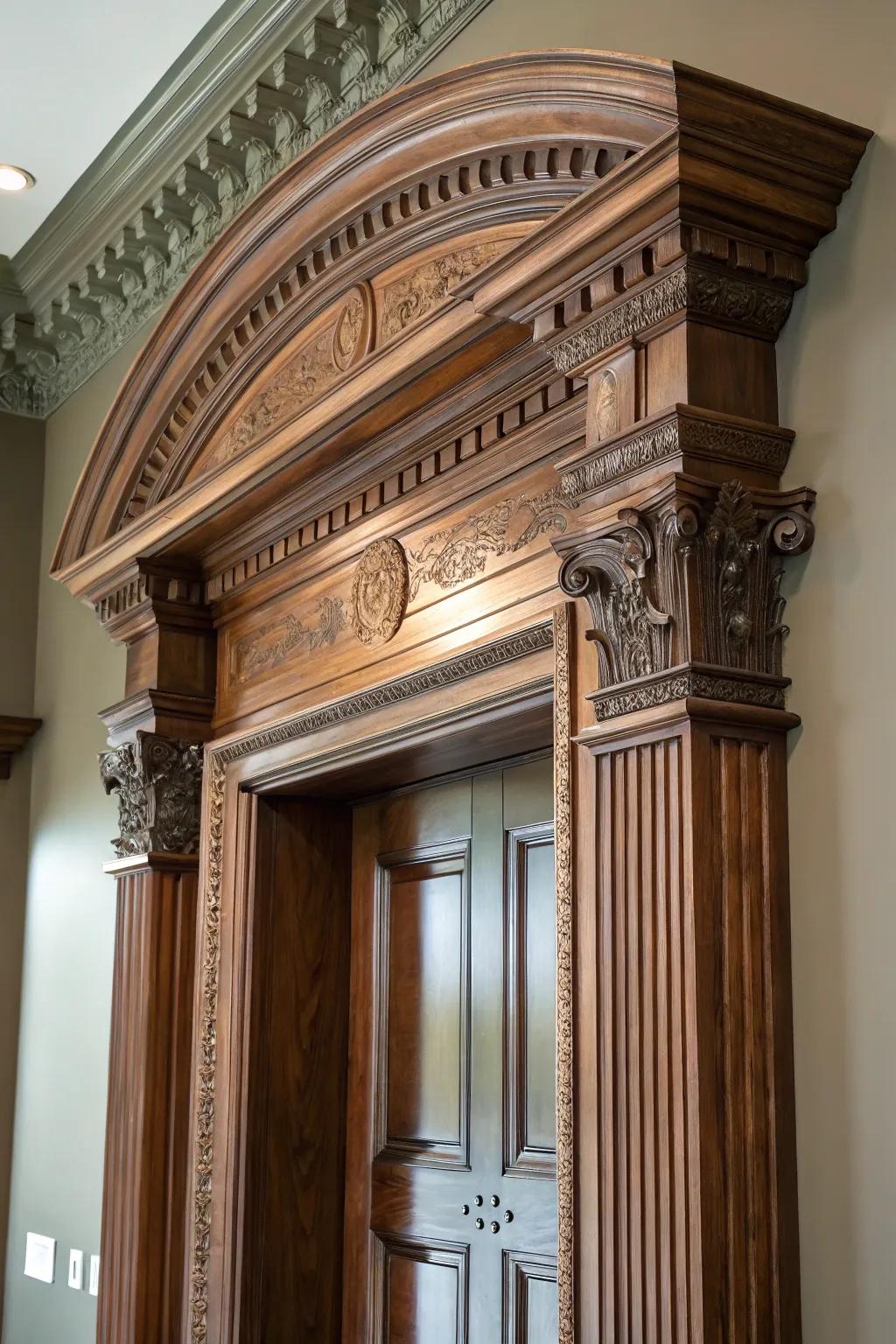 Step into elegance with this expertly crafted curved mantel and pilaster.