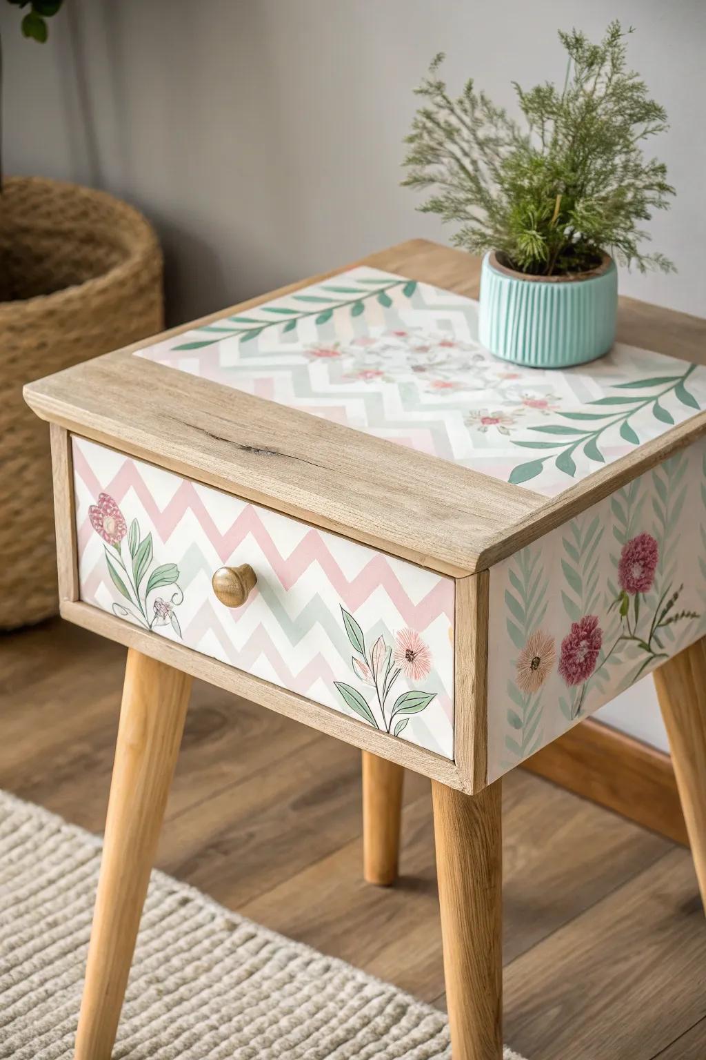 Quirky elegance meets natural beauty: A chevron and floral masterpiece for your living space.