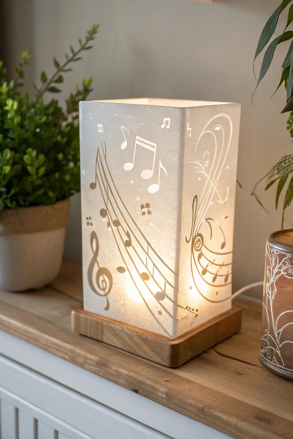 Illuminate your love for music with this elegantly crafted fused glass night light, perfect for adding a touch of harmony to any room.