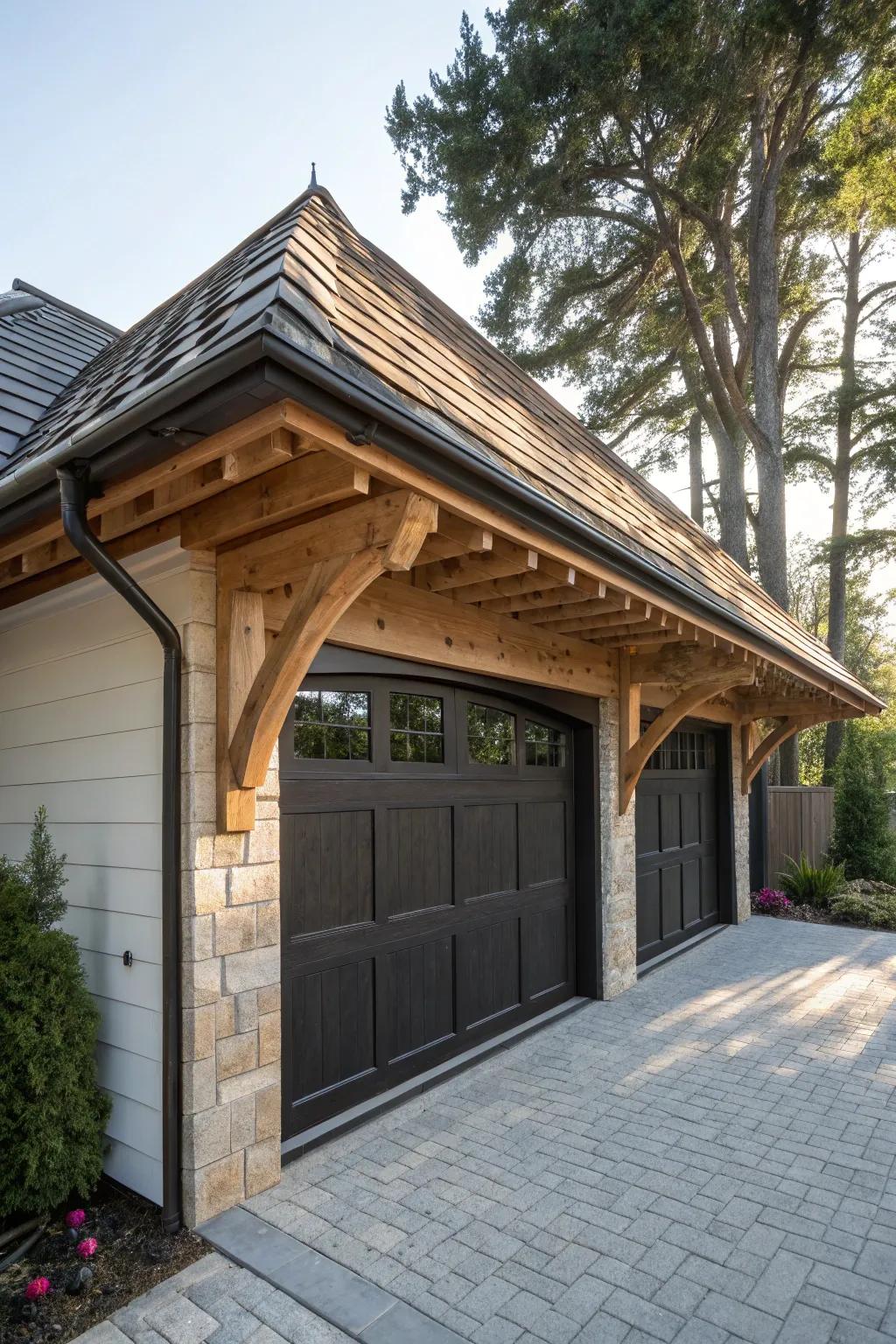 Elevate your garage entrance with artisan craftsmanship and extended sheltering.