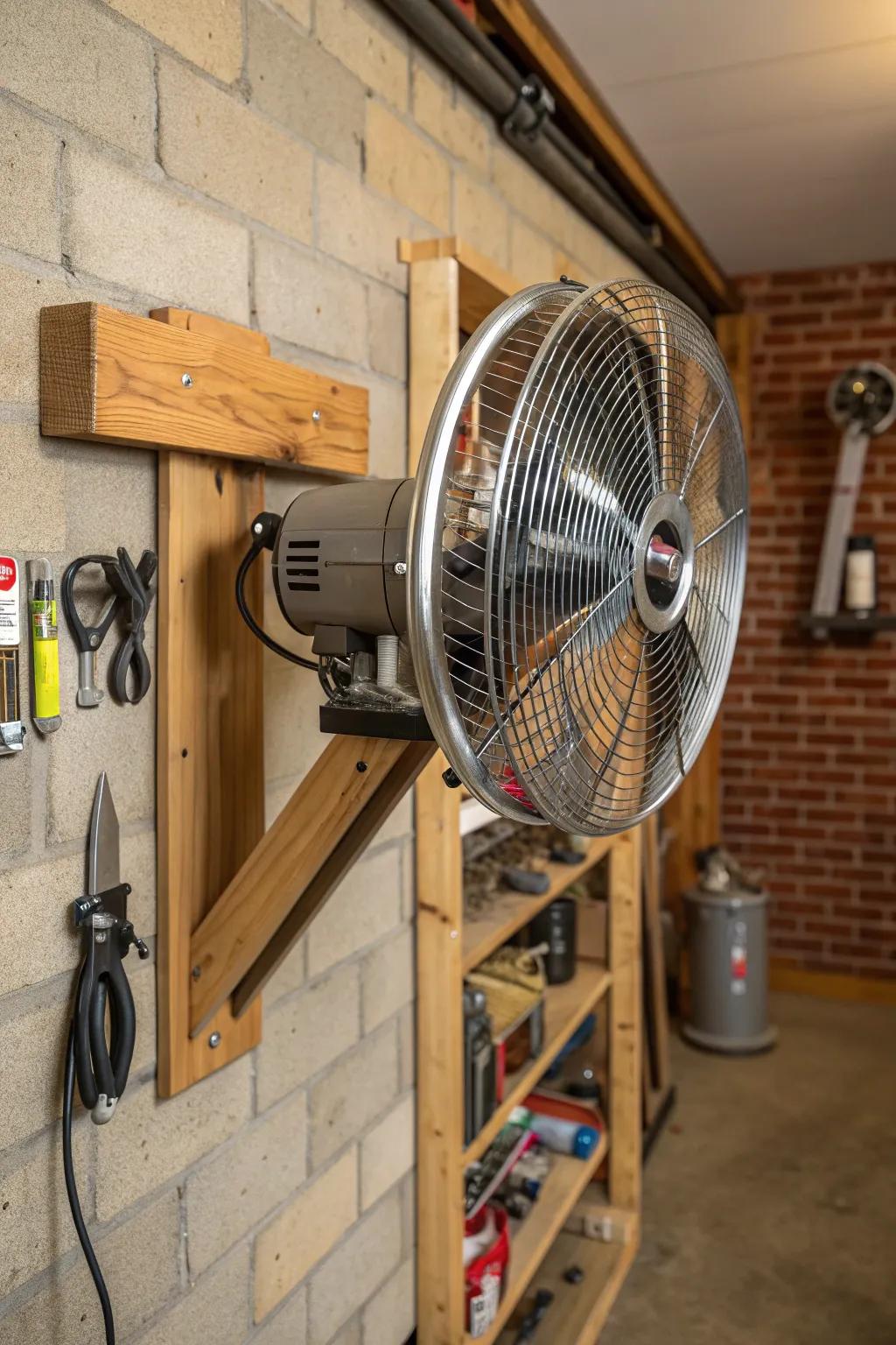 Innovative Comfort: Elevate your garage with this custom DIY swivel fan solution.