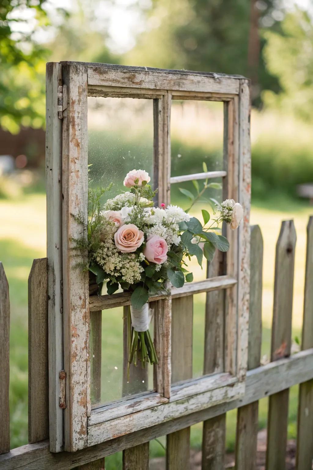 Transform your garden with rustic window frame art – a minimalist touch of boho elegance.