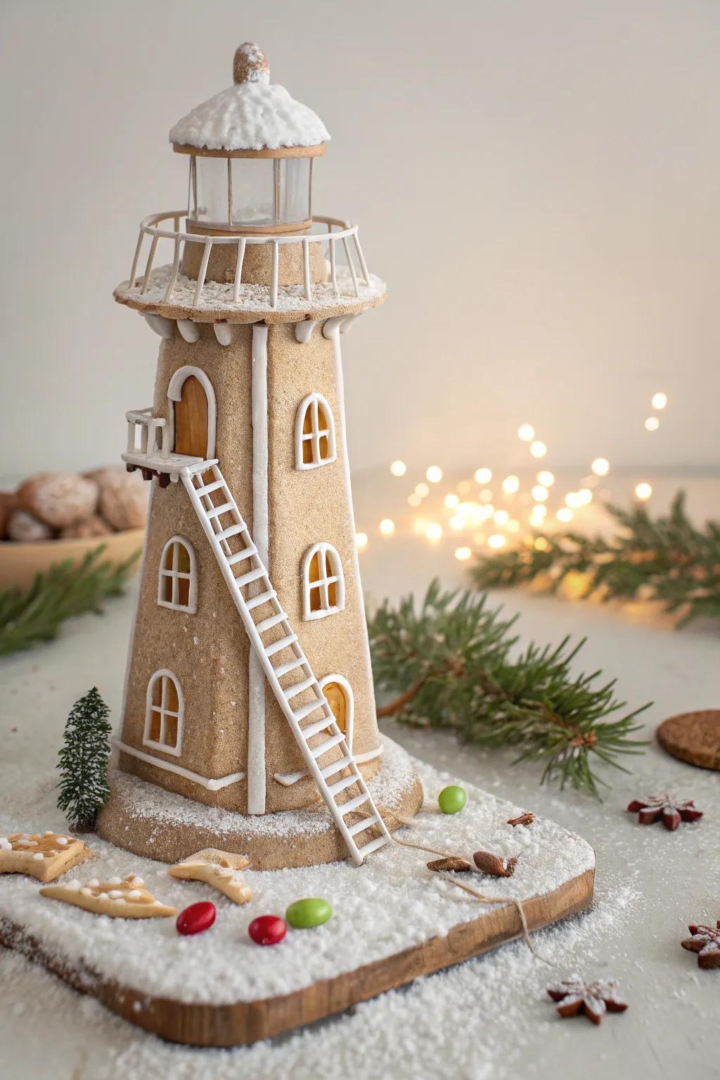 Illuminate your holiday table with a charming Gingerbread Lighthouse, where simplicity meets sweet artistry.