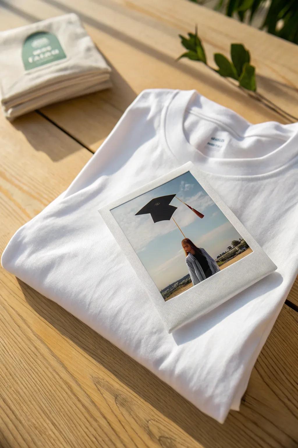 Capture the moment with a vintage Polaroid touch on your graduation tee - where nostalgia meets minimalist charm.