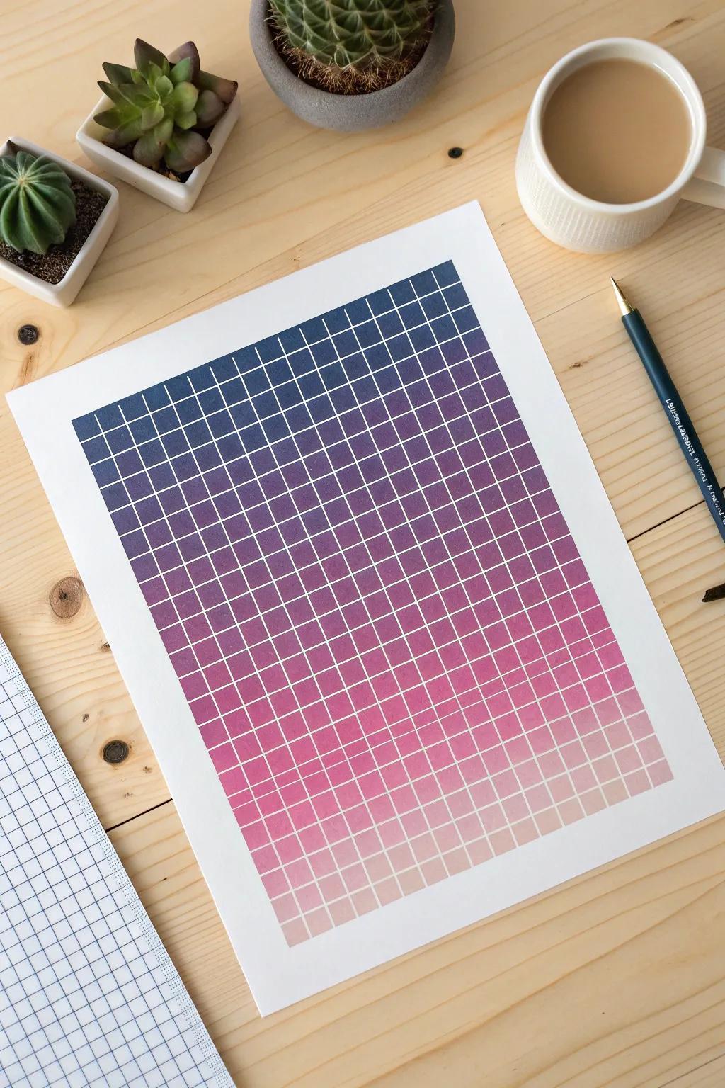 Discover the beauty of color gradients on graph paper, where simplicity meets artistry.