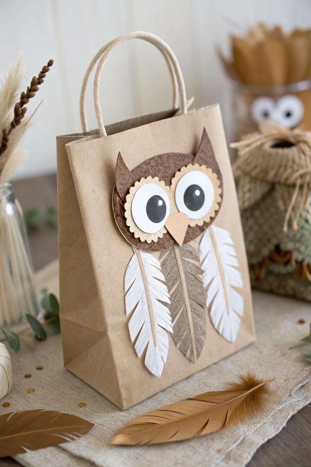 Elevate your Halloween decor with these charming owl-themed treat bags, where simplicity meets whimsy.
