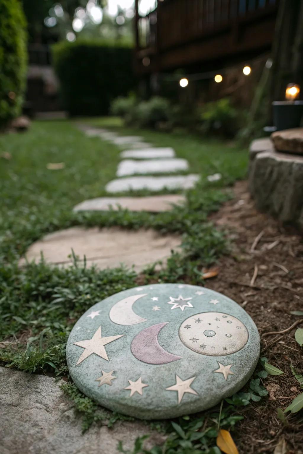 Step into a celestial dream with handcrafted, starry stepping stones.