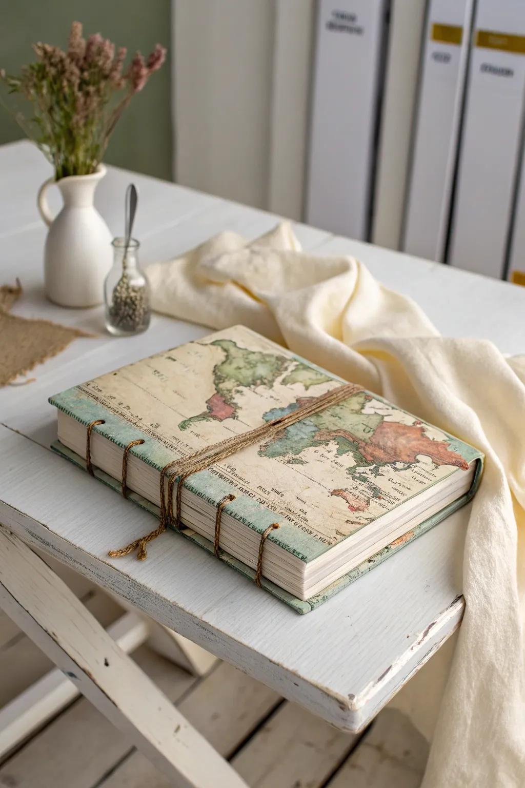 Embrace wanderlust with a handmade book wrapped in vintage charm. Where will your next story take you?