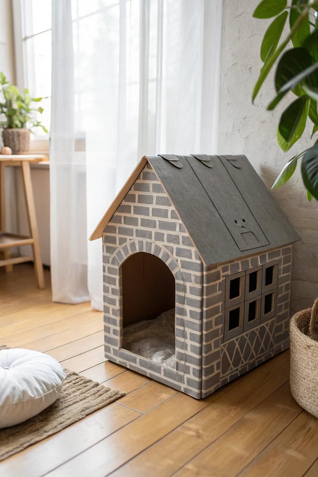 Elevate your feline's abode with industrial chic charm—where minimalist design meets cozy craftsmanship.