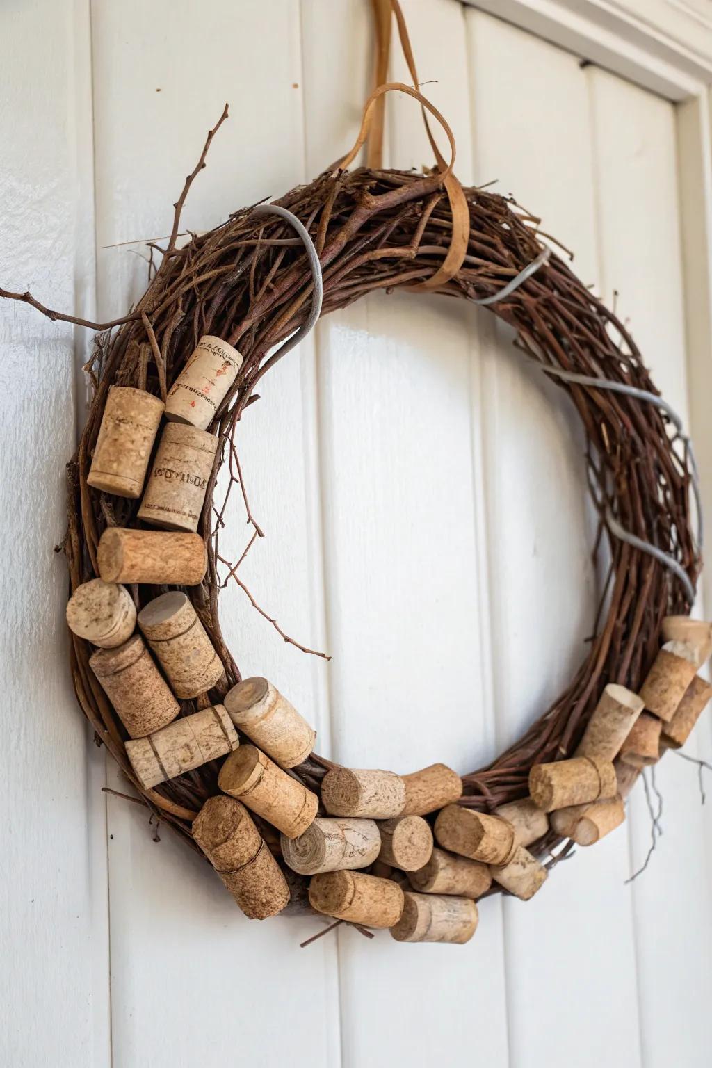Craft your memories into a stunning grapevine and cork wreath that whispers stories of special occasions.