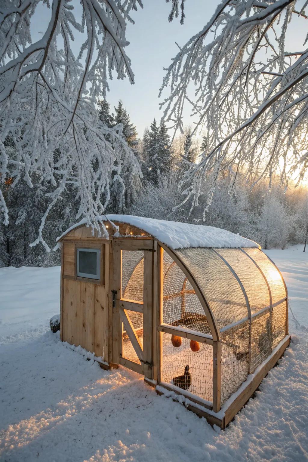 A masterfully crafted hoop coop: the perfect winter retreat for your flock.
