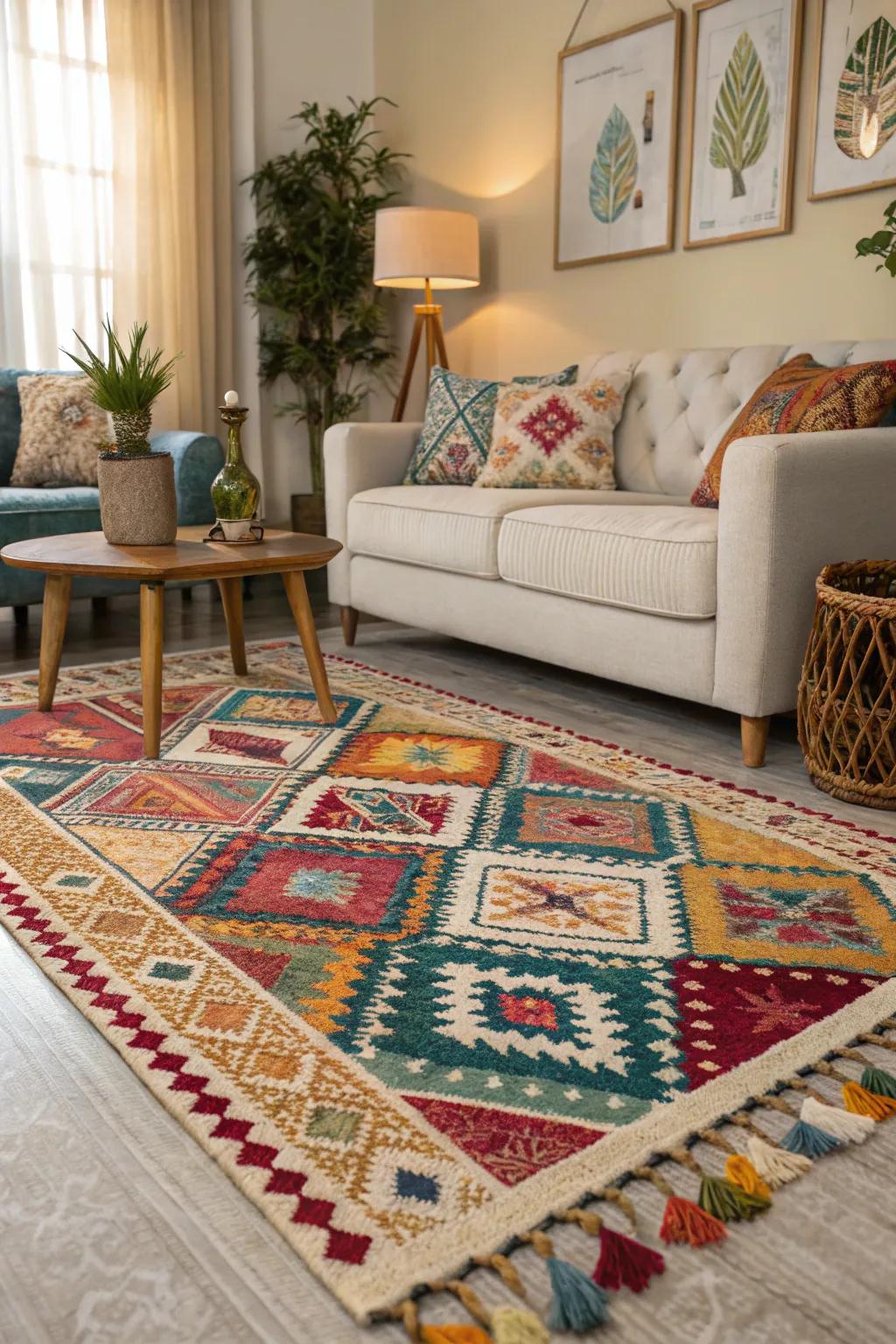 Eclectic rug patterns add warmth and an Italian flair to your decor.
