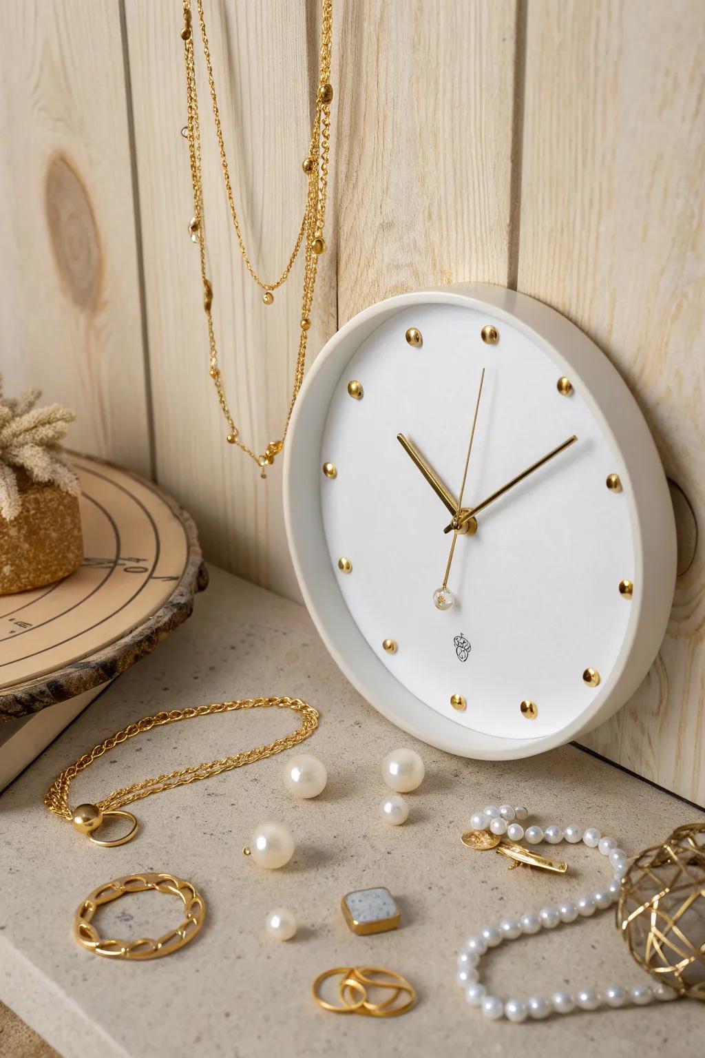 Time meets elegance: A jewelry-adorned wall clock that brings artful sophistication to your space.