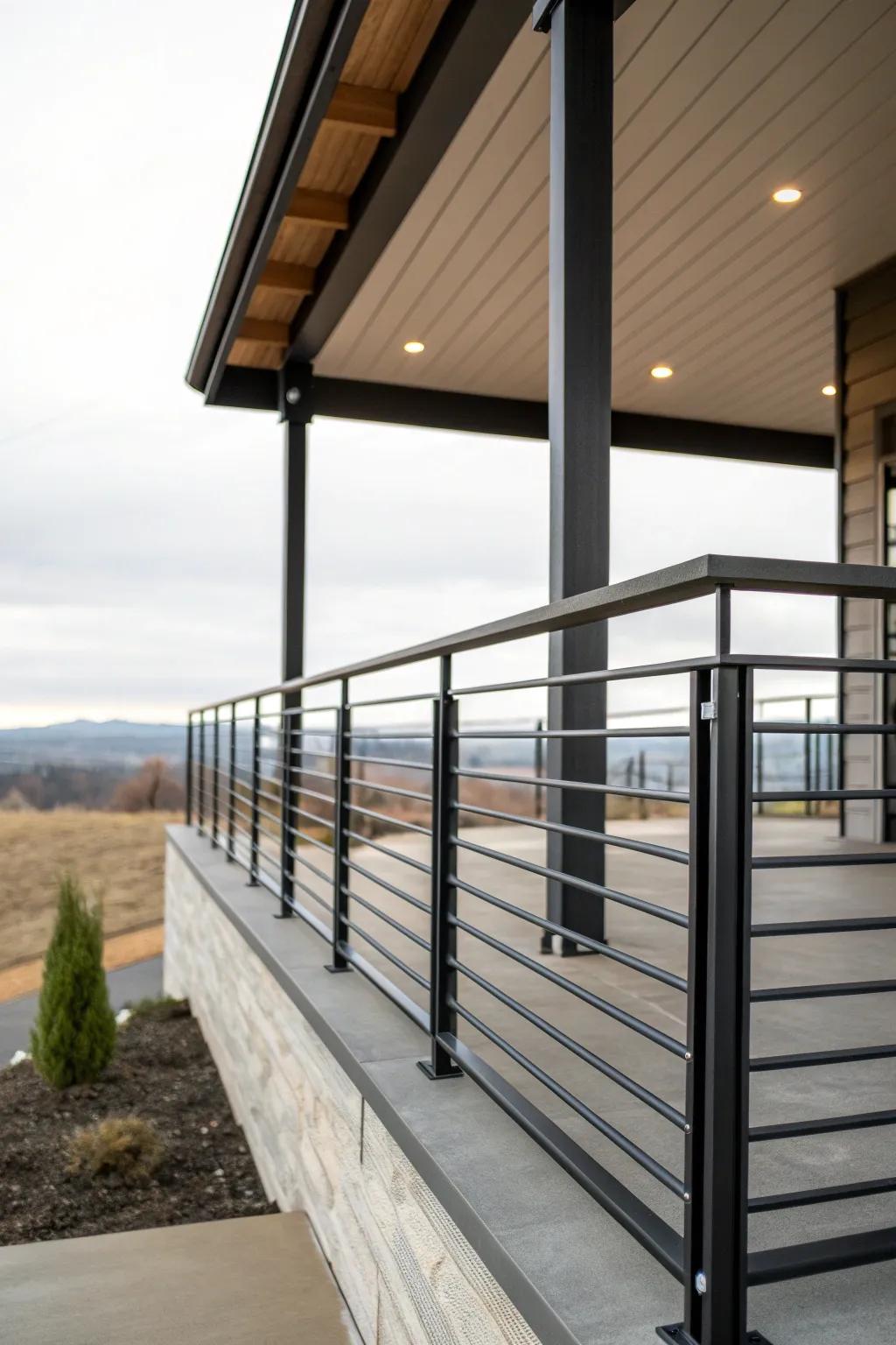 Elevate your porch aesthetics with a sleek, minimalist metal railing.