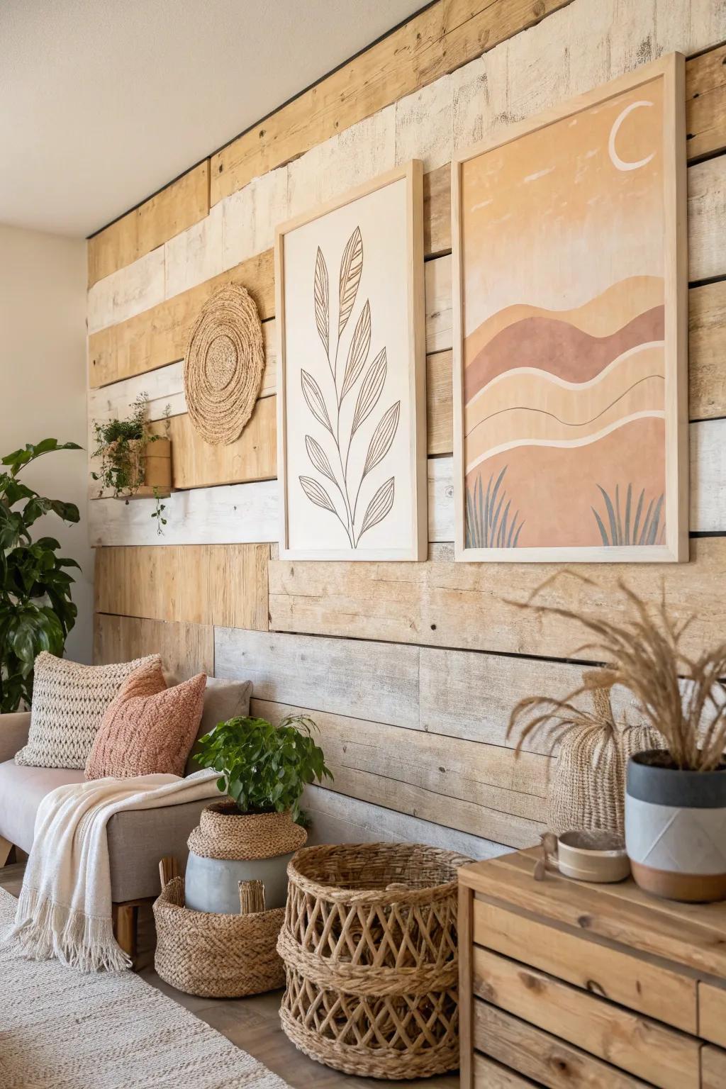 Embrace your creativity with a personalized art canvas on a Scandinavian-style pallet wall. 🌿🎨 #HomeArtistry #ScandiBoho
