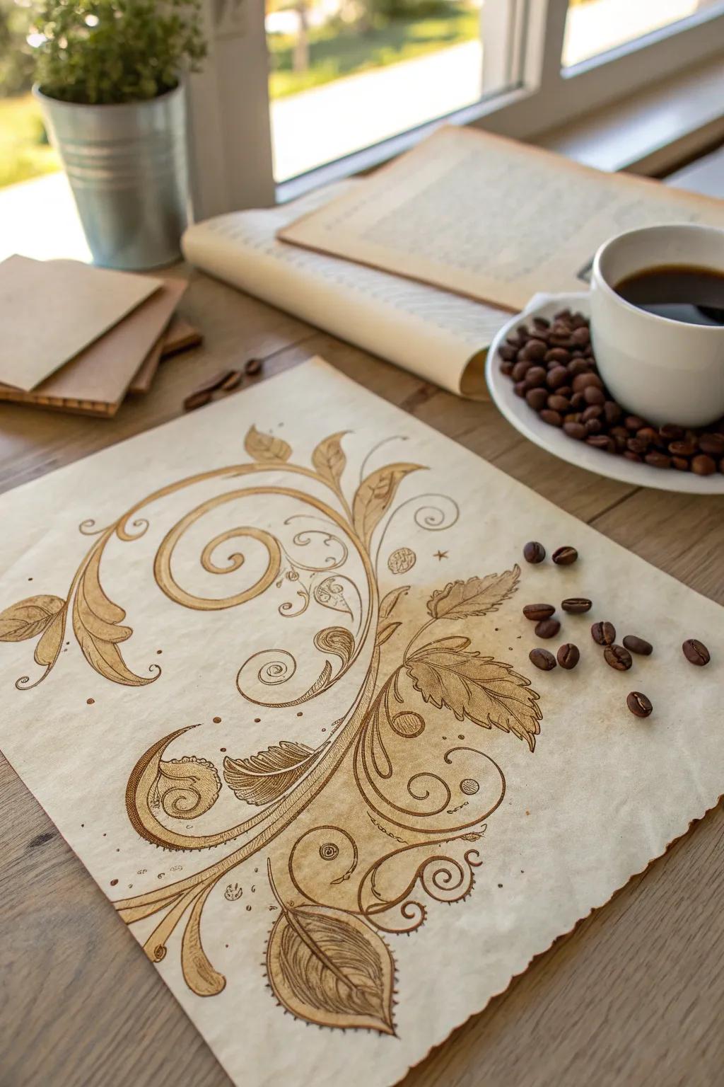 Transform your creativity with coffee-stained art – where simplicity meets vintage charm.