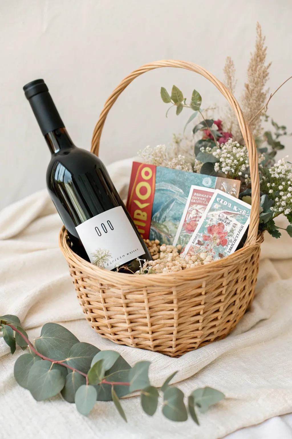 Sip and Win: An elegant gift basket pairing wine with a hint of luck.