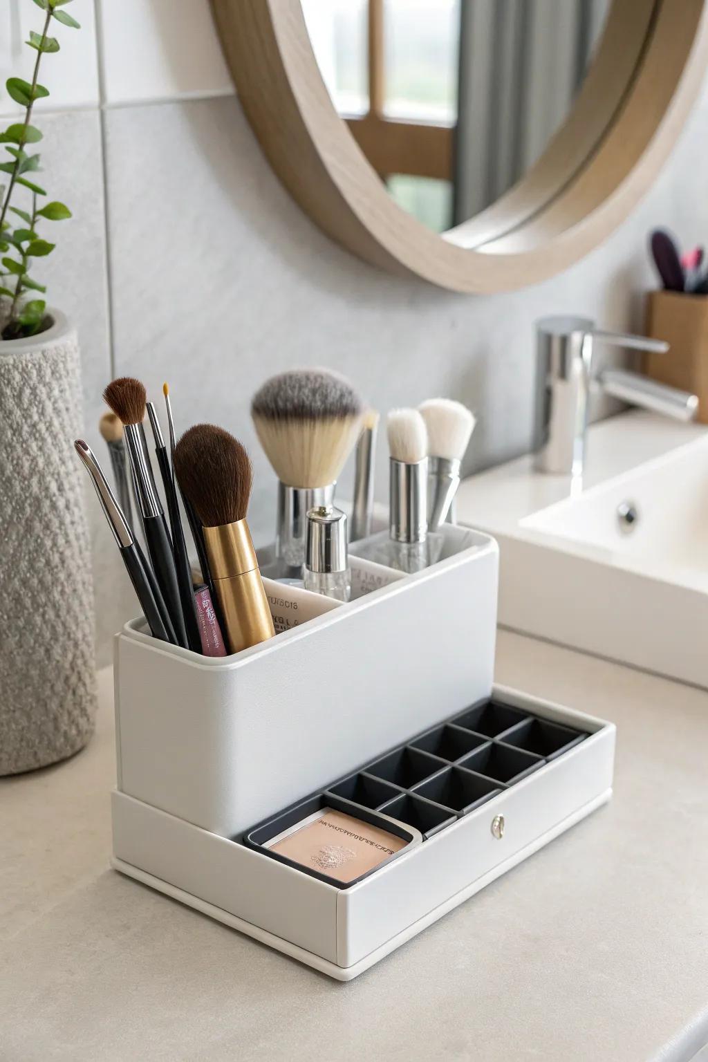Desk organizers provide a modern and organized solution for brush storage.