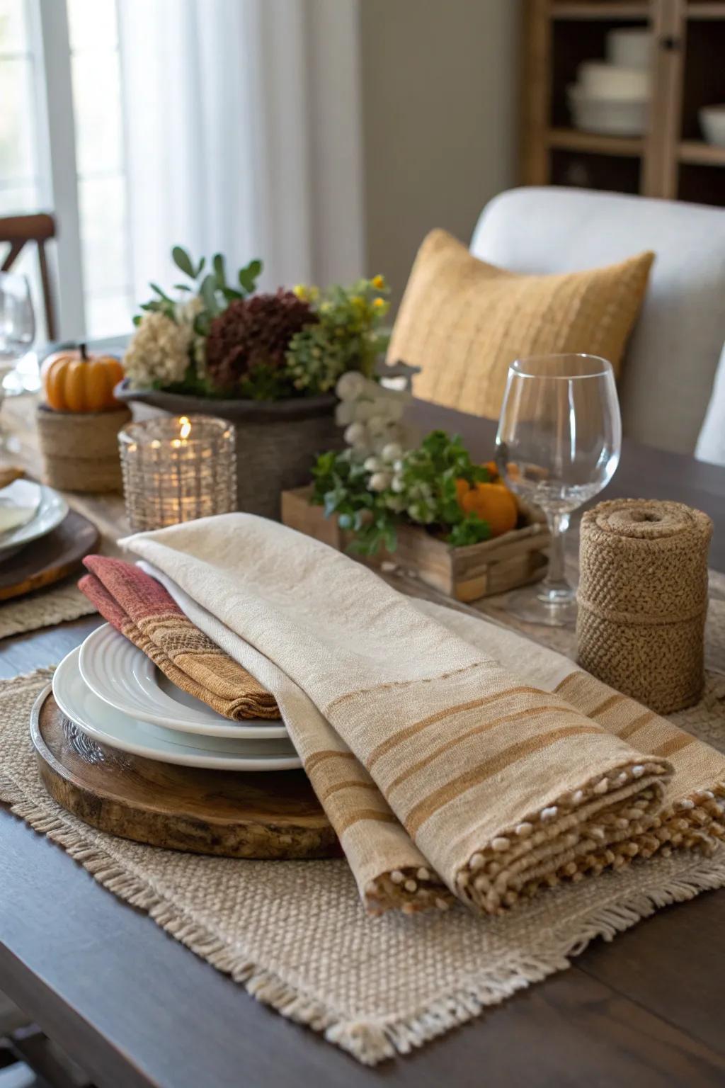 Layered textures offer a cozy and inviting atmosphere.
