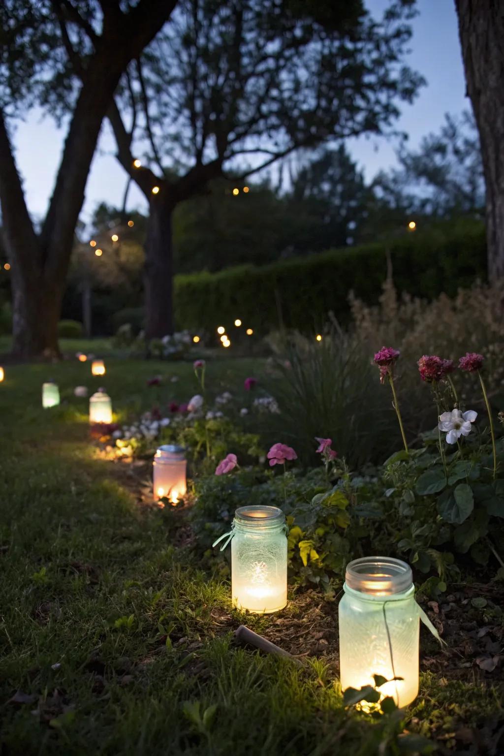 Whimsical glow with glow-in-the-dark mason jars.