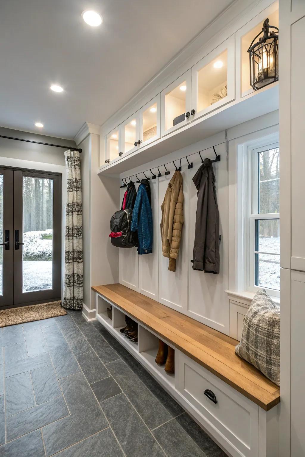 Smart technology enhances mudroom convenience.