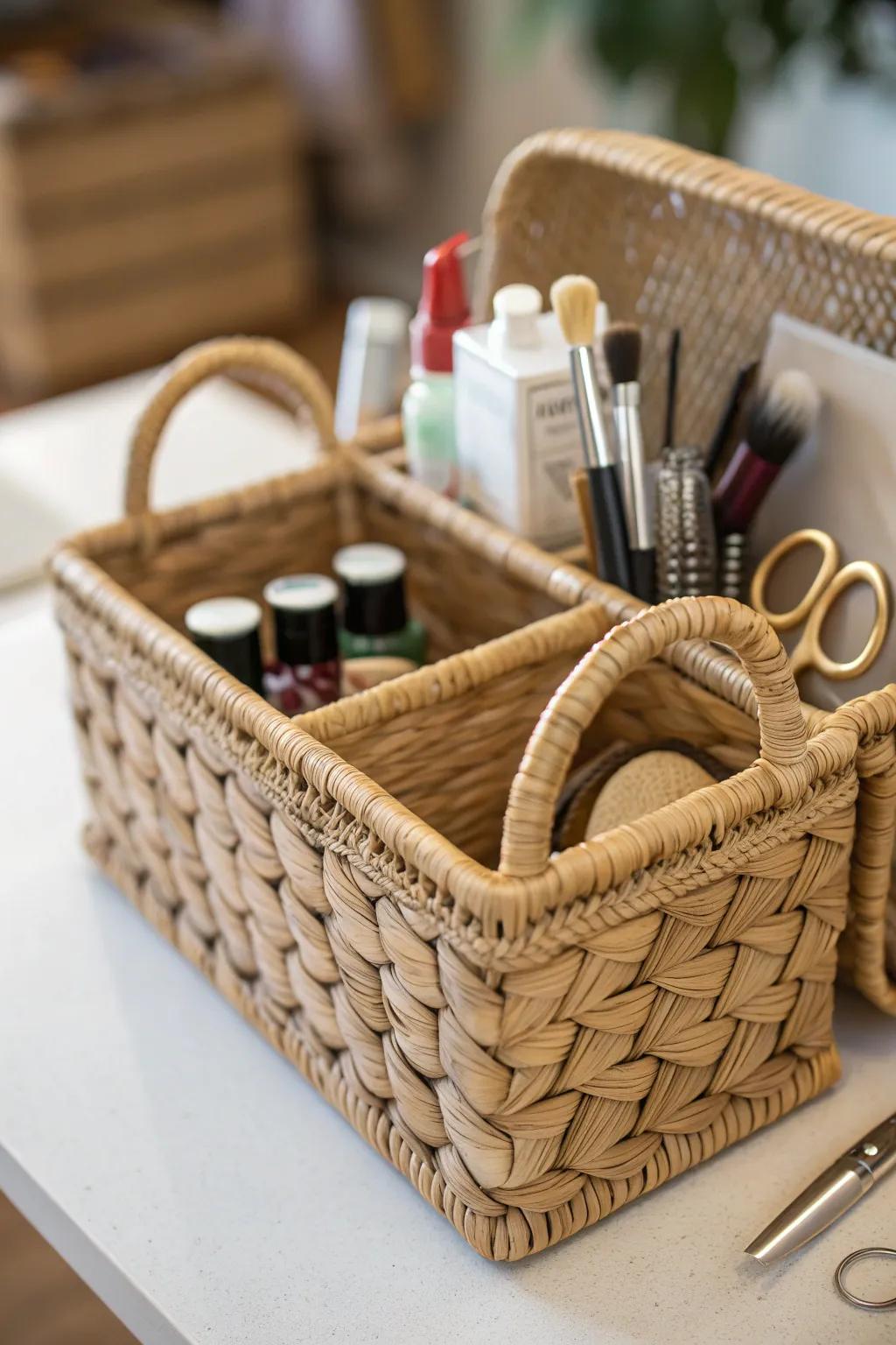 Elevate your workspace with the elegance of woven storage baskets.