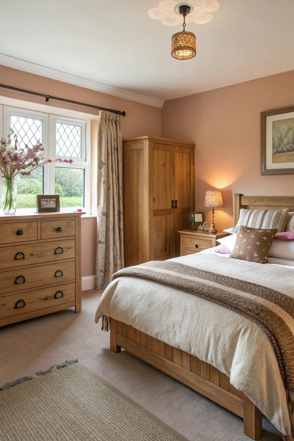 Natural wood tones complement painted walls nicely.