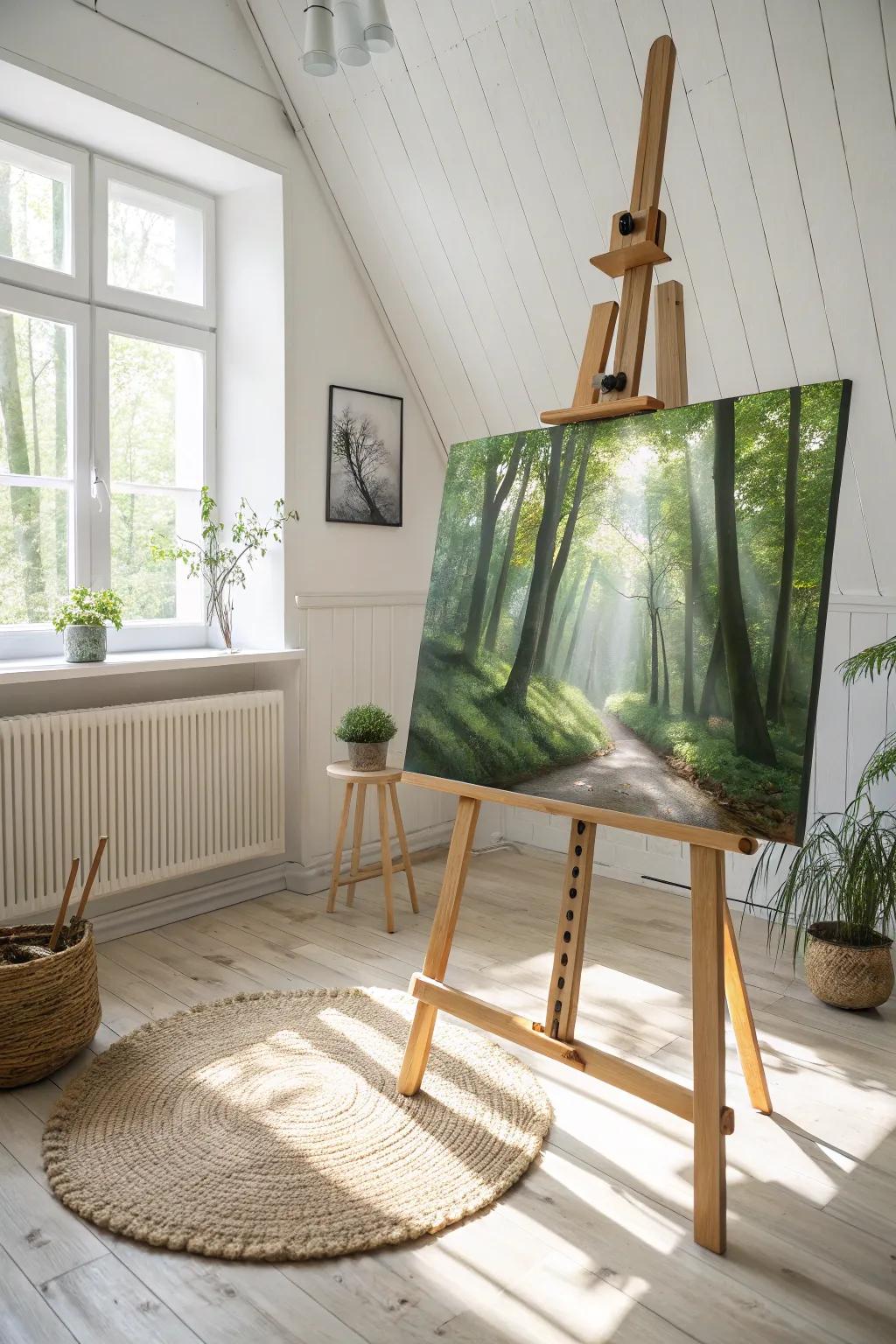 Embrace the beauty of nature with a sunlit forest painting that captures the magic of light and shadow.