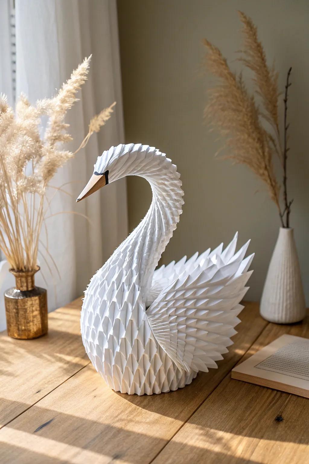 Elevate your space with the serene elegance of an origami swan.