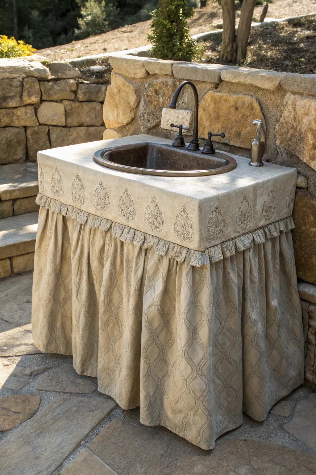Elevate your outdoor space with a bespoke sink skirt that combines functionality and style.