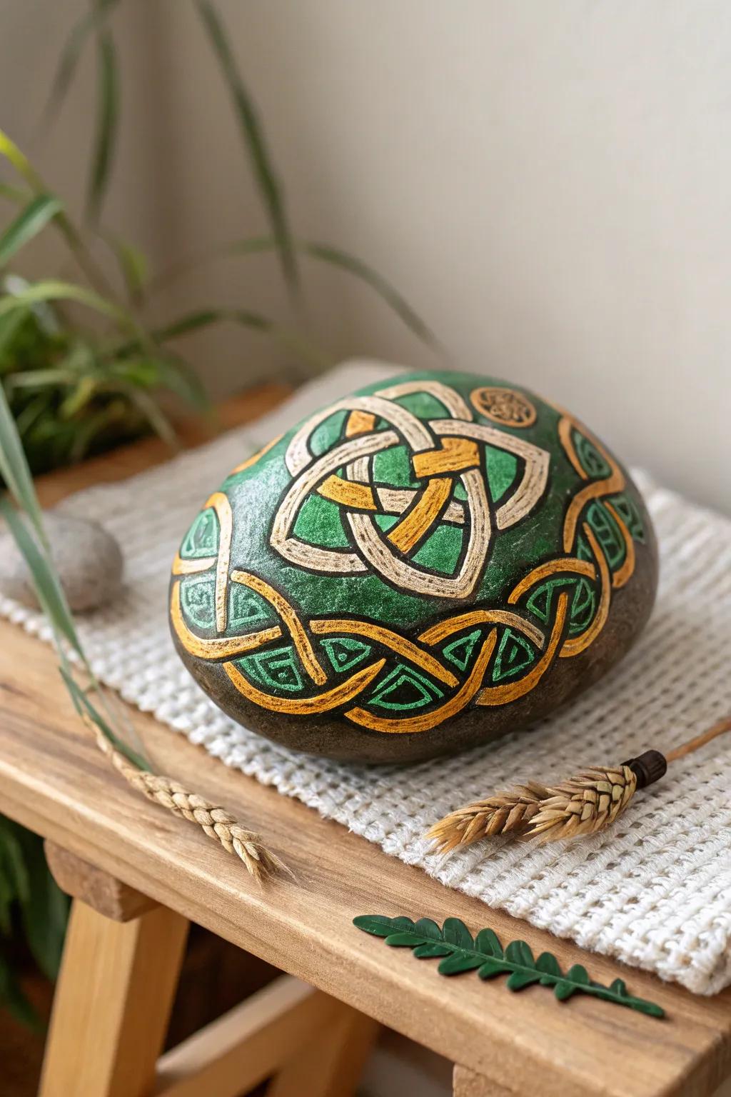 Embrace cultural beauty with Celtic-inspired painted rocks, adding a touch of heritage to your garden decor.