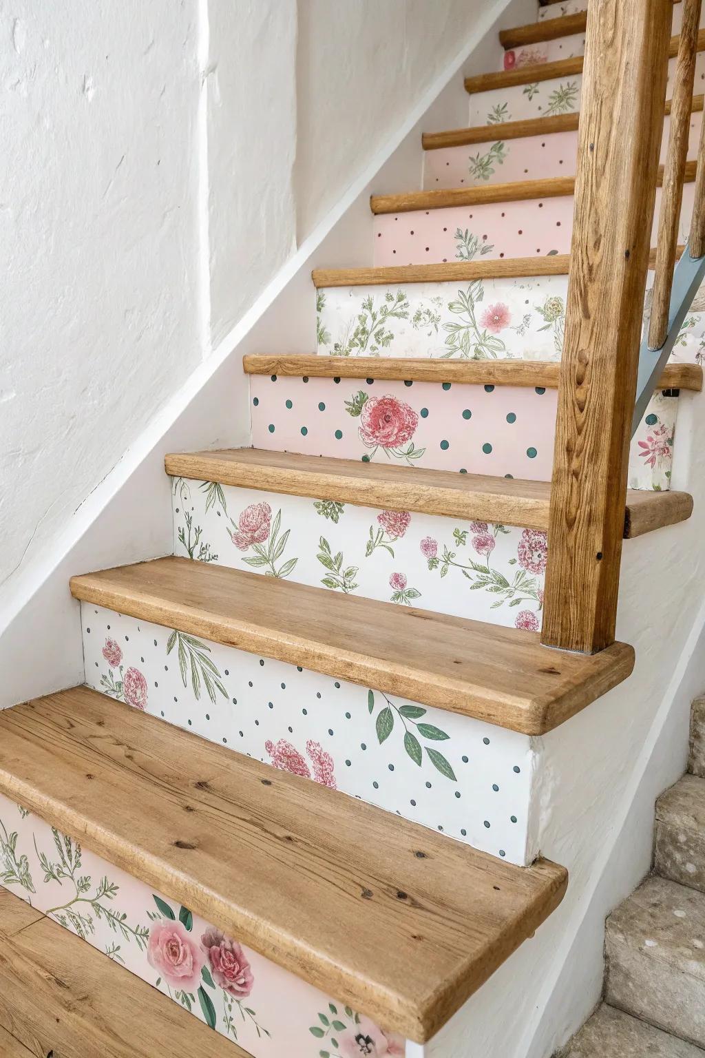 Step into a world of Patterned Bliss with playful, pastel-painted stairs that bring joy to every step.