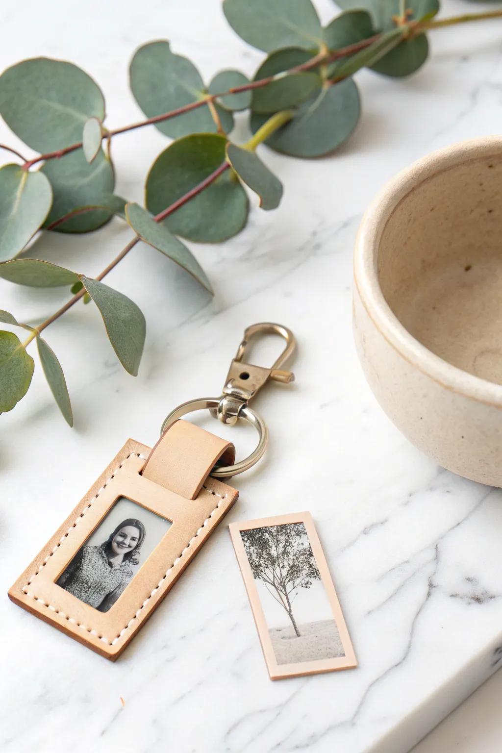 Carry cherished memories with you—timeless elegance in a photo keychain.