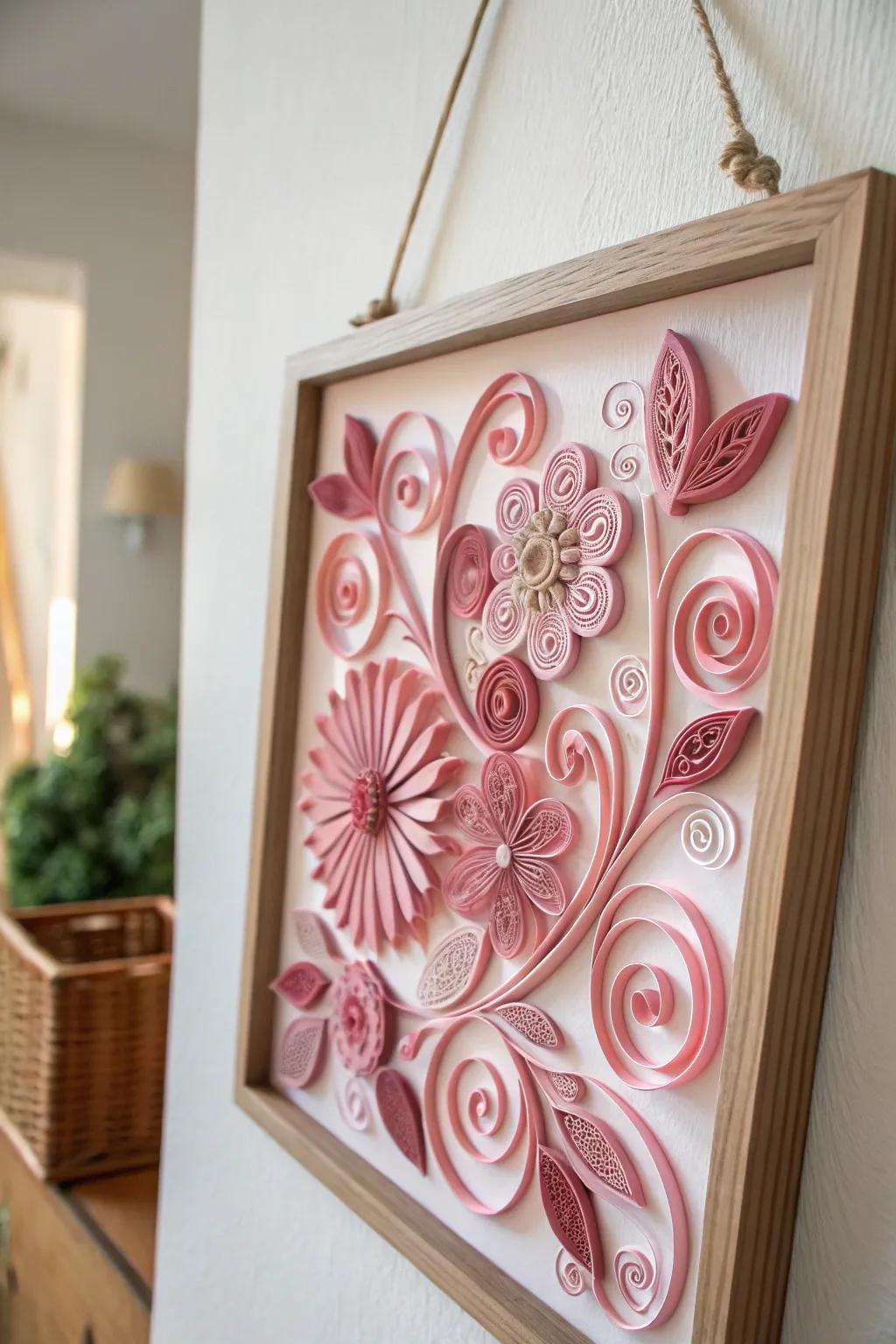 Delicate artistry meets Scandinavian simplicity with this pink paper quilling masterpiece.