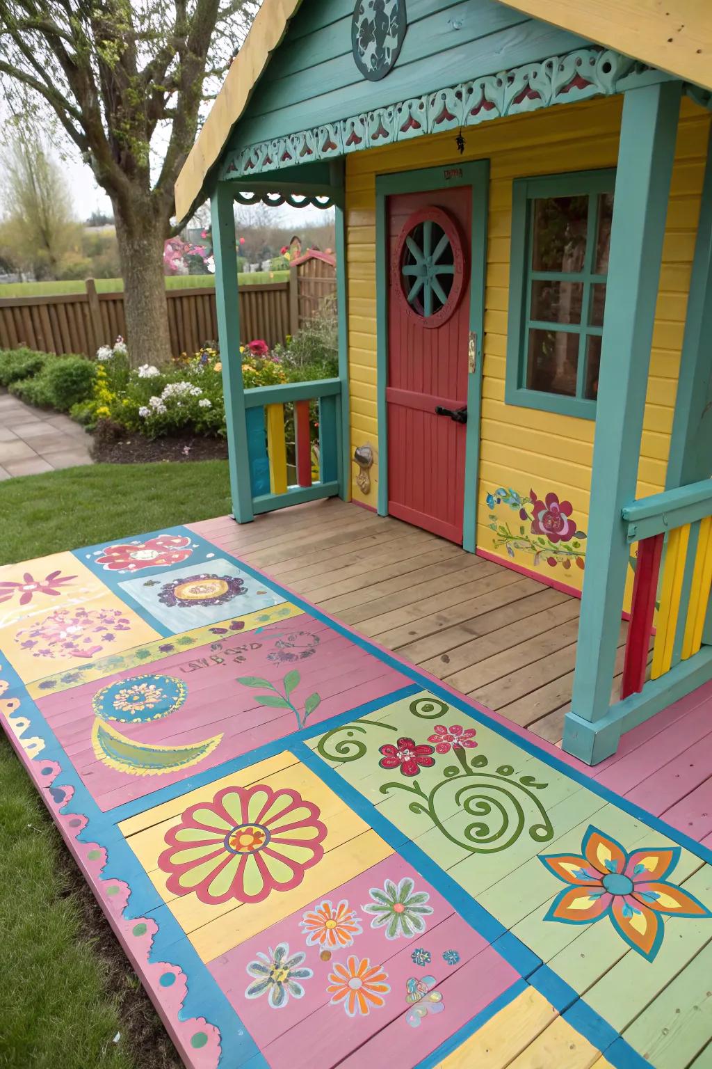 Painted floorboards add a whimsical, personal touch to playhouses.