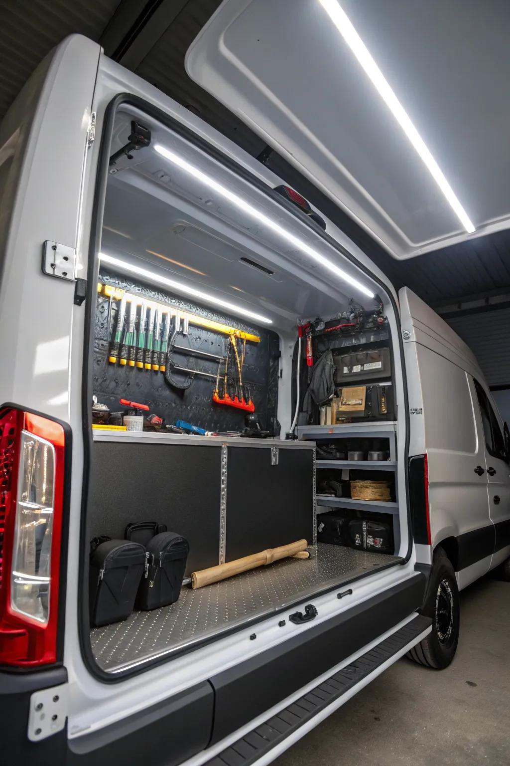 Illuminate your workspace and enhance your efficiency with stylish LED light strips in your plumbing van.