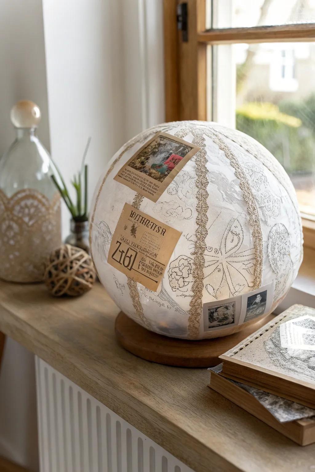 Capture vintage elegance with a modern twist: a resin sphere infused with history.
