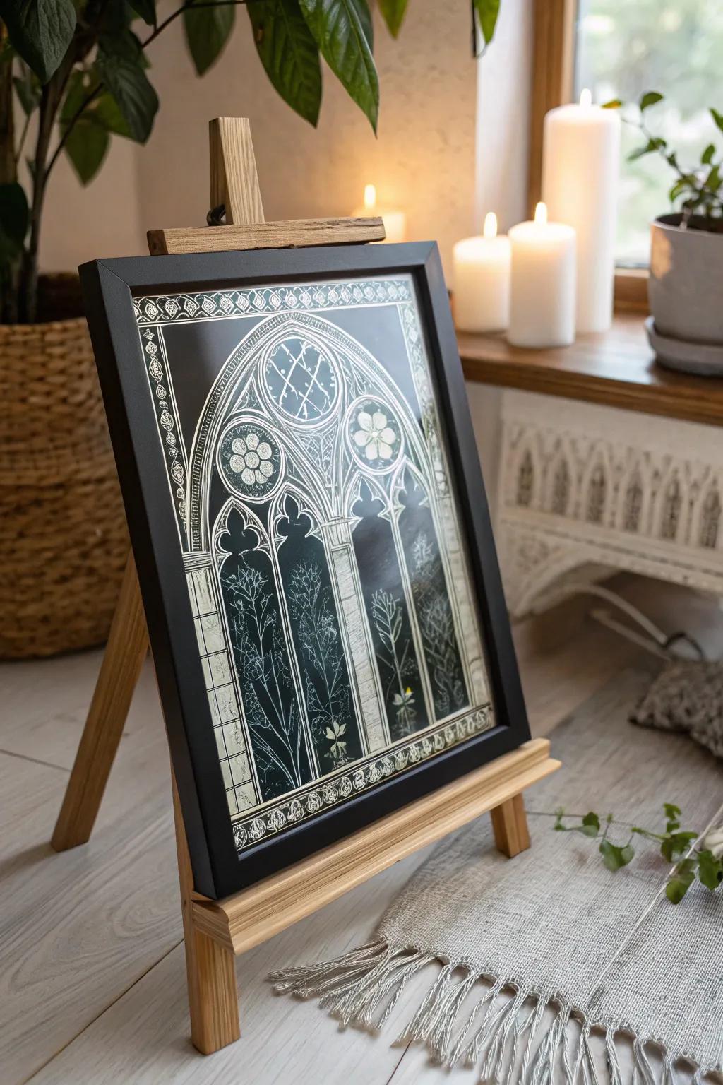 Elevate your space with the timeless elegance of Gothic-inspired reverse glass art. #GothicBeauty #MinimalistDecor