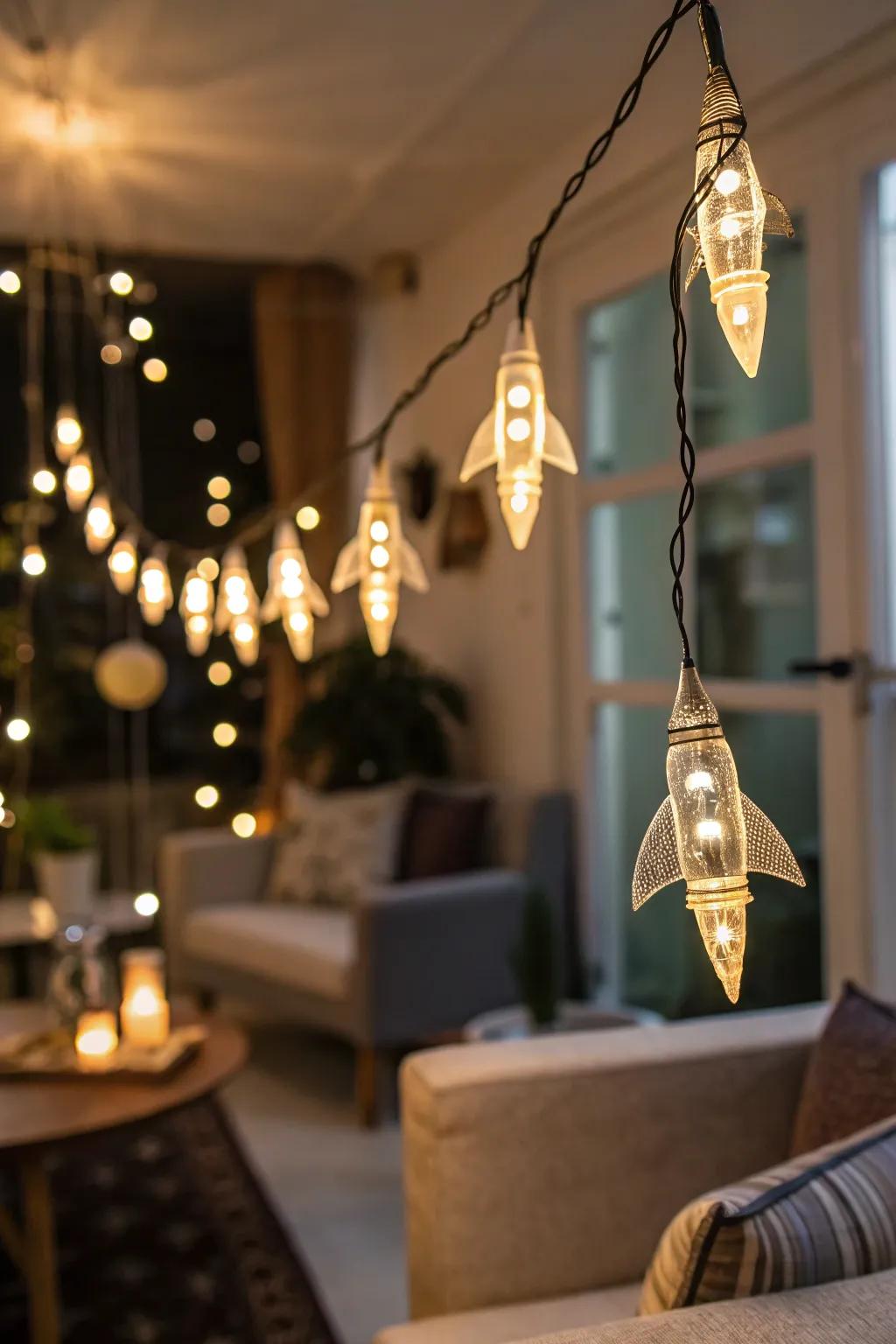 Create a magical ambiance with rocket string lights.