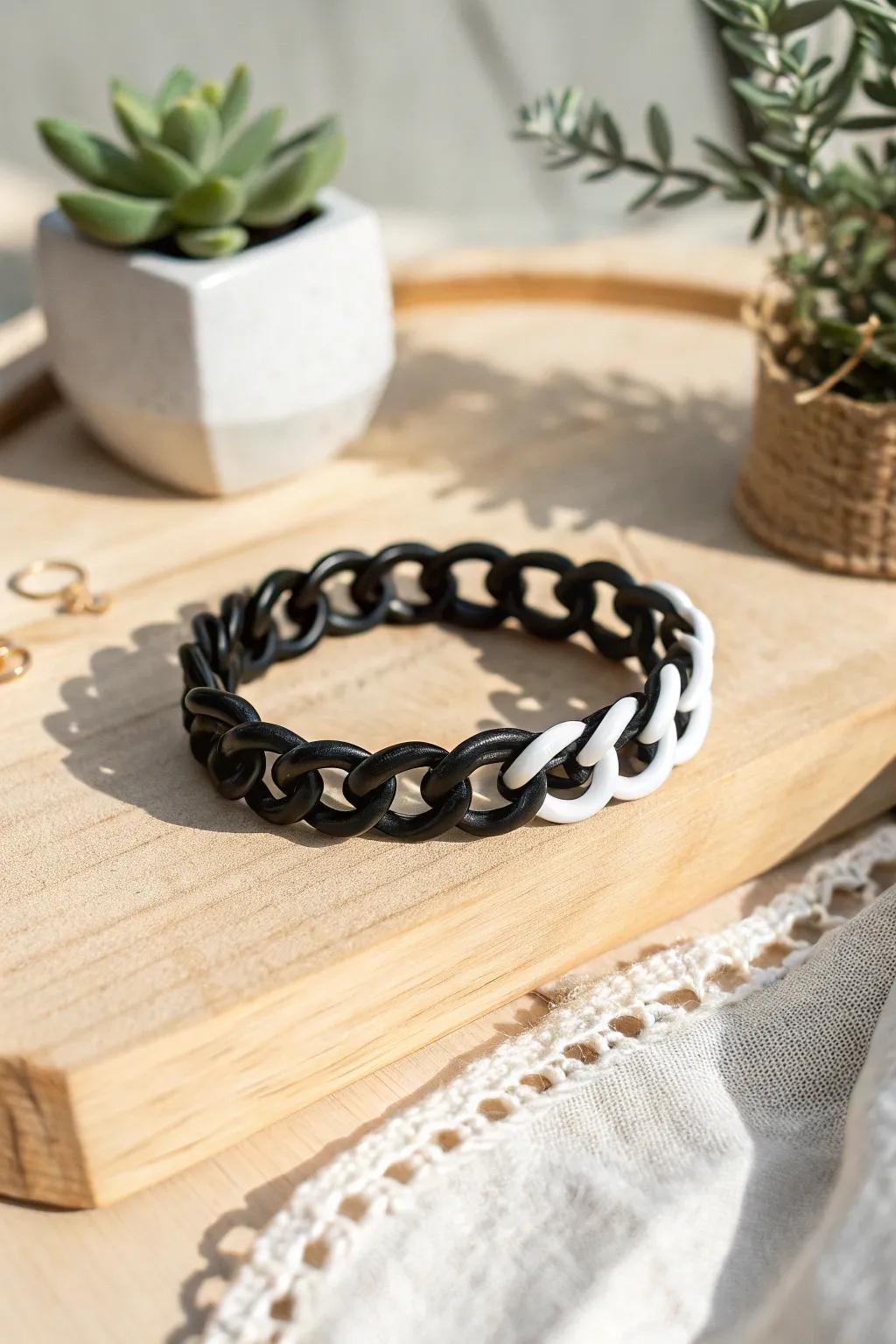 Embrace simplicity and elegance with this chic monochrome zippy chain bracelet.