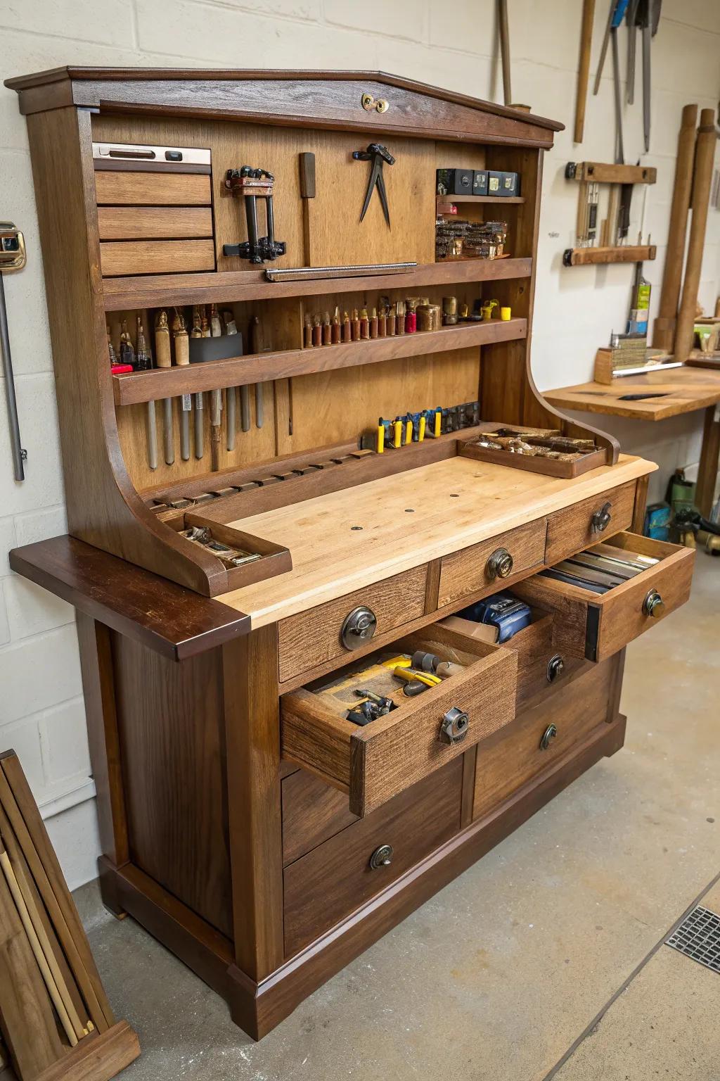 Elevate your craft with a multi-level workbench that caters to every project need.