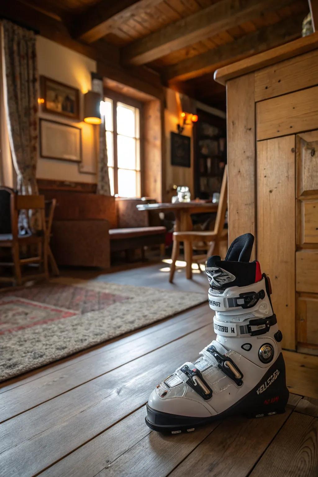 Keep doors open with personality using a ski boot doorstop.