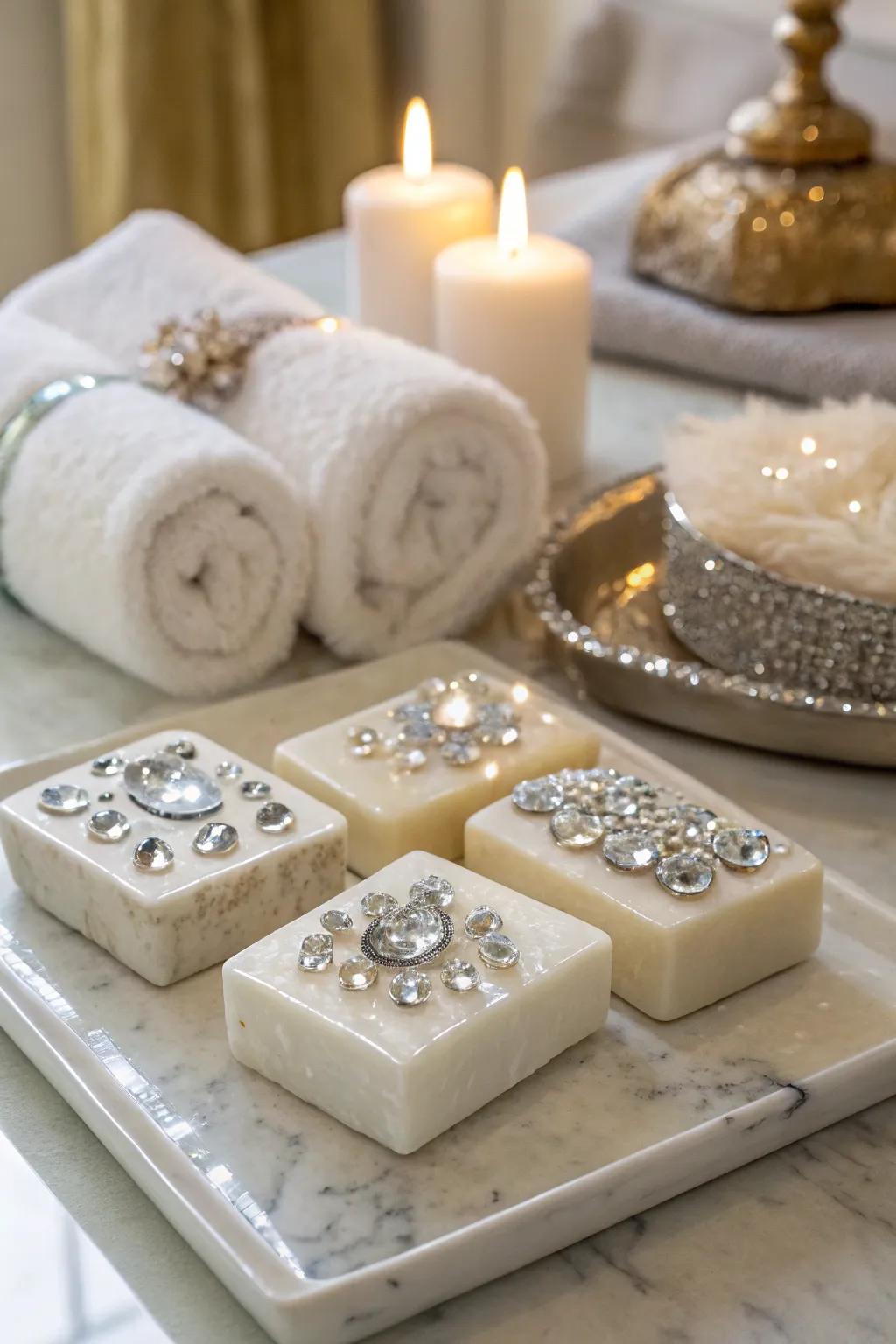 Luxurious soaps with dazzling crystal embellishments.