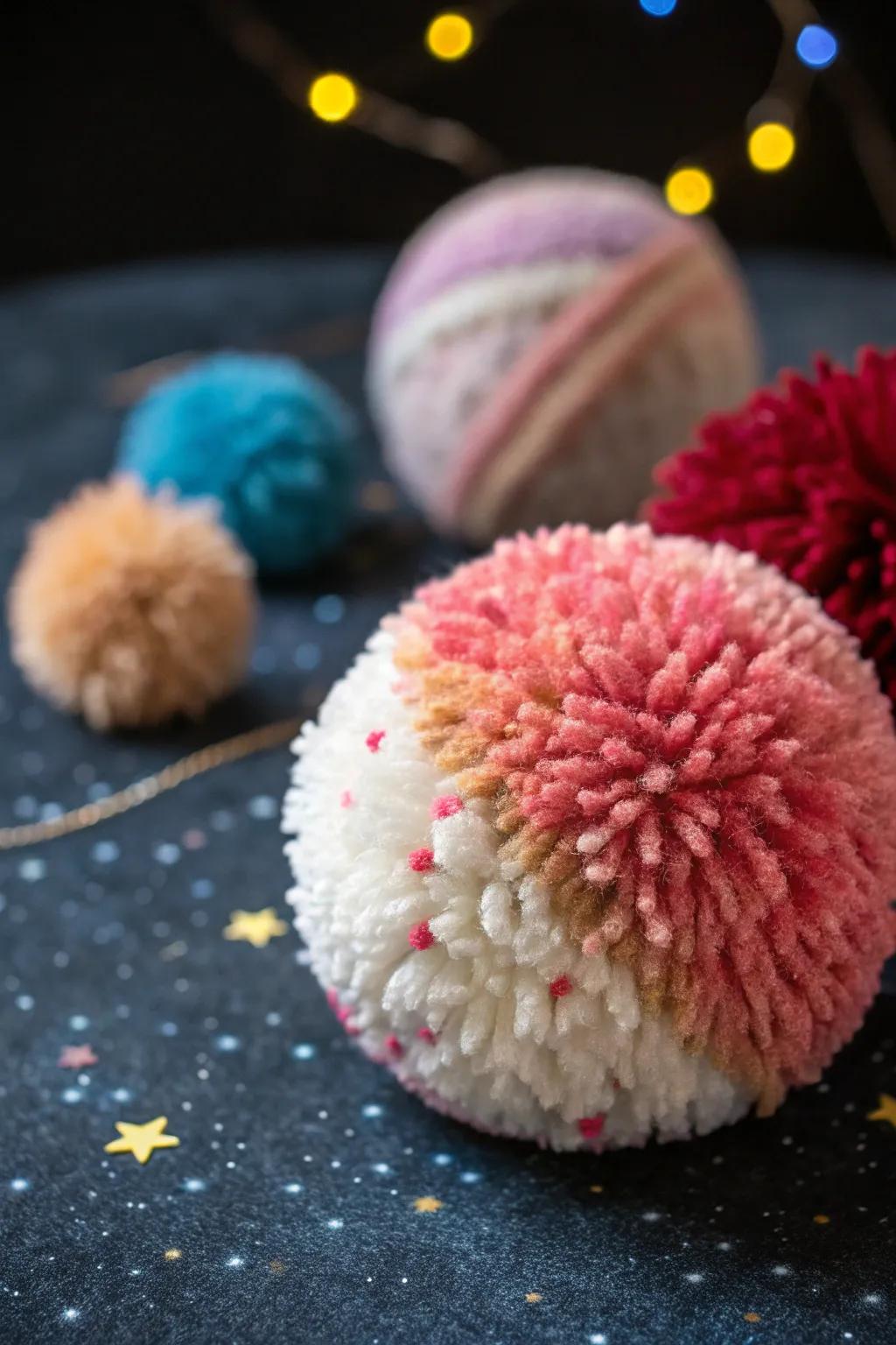 Explore the universe one pom pom at a time with this handcrafted solar system model.