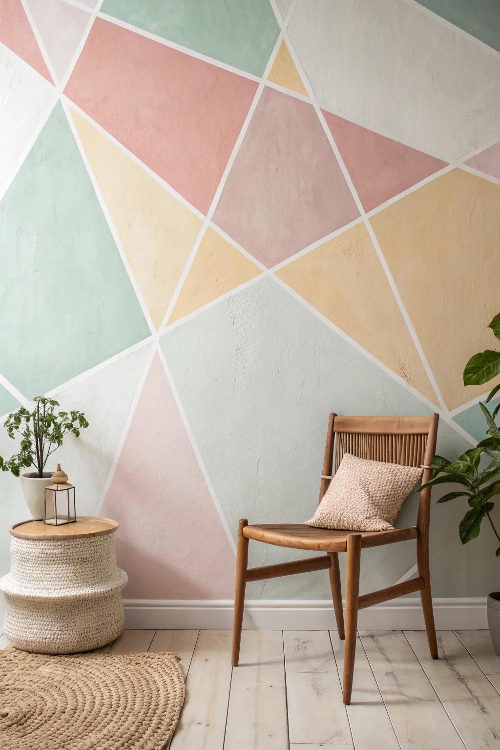 Transform your space with the subtle elegance of geometric sponge painting – where artistry meets simplicity.
