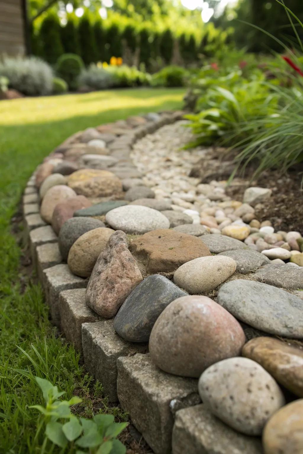 Transform your garden with eco-friendly elegance: recycled stone edging at its finest.