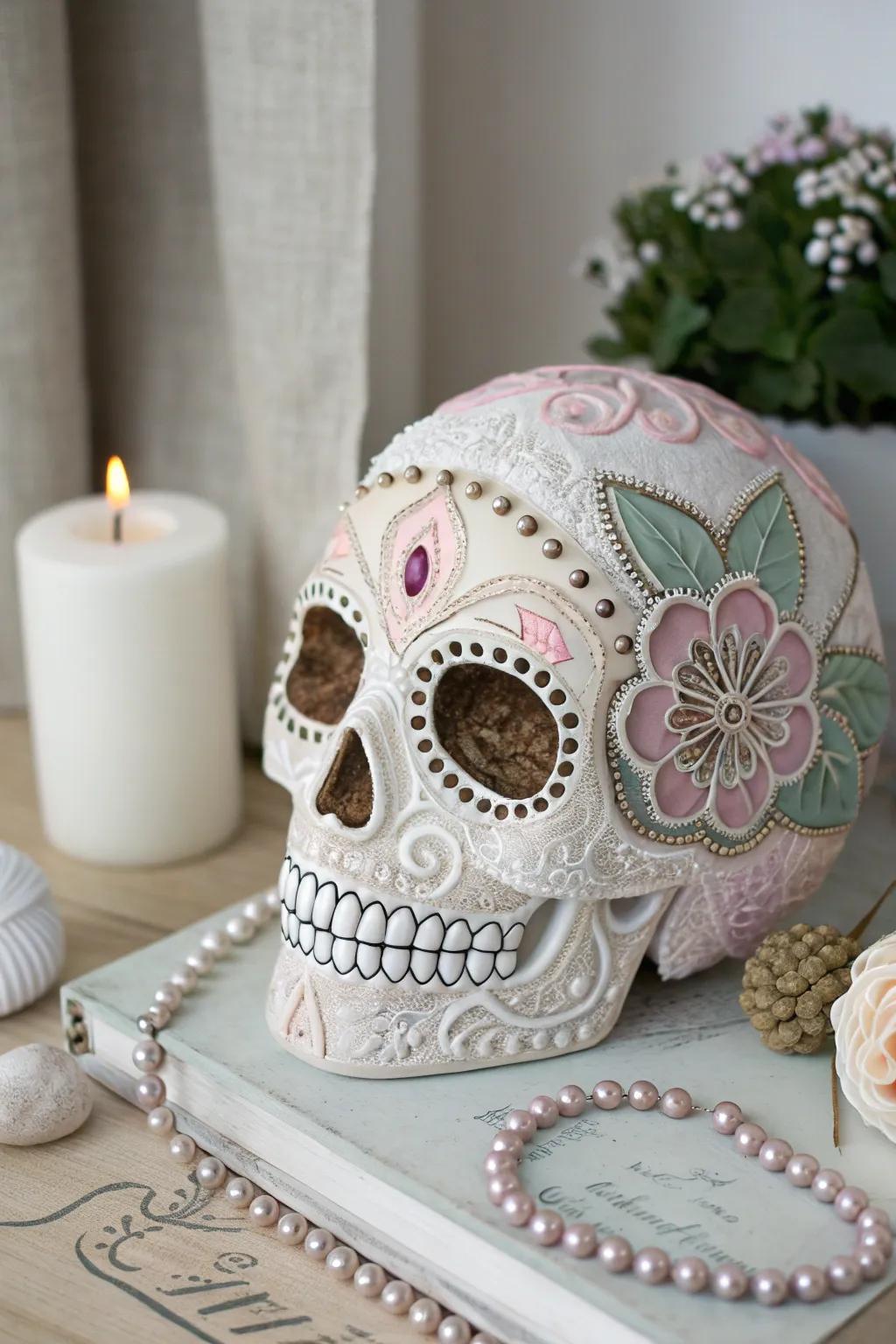 Elegant textures meet minimalist design in this stunning sugar skull artwork. 🎨✨ #Craftsmanship #MinimalistArt
