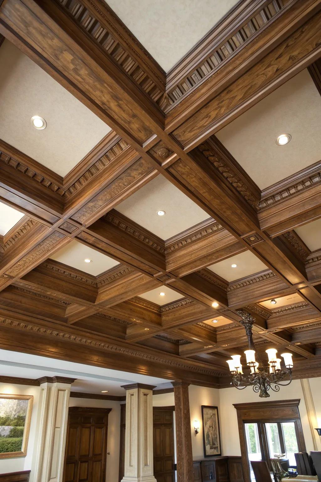 Elevate your space with seamless coffered ceiling elegance.